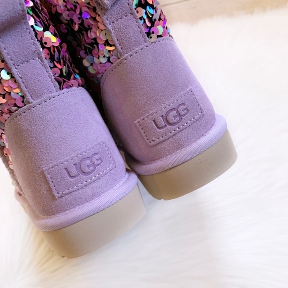 UGG Classic Mini Stellar Sequin Lilac Frost Boots - Picture 7 of 9